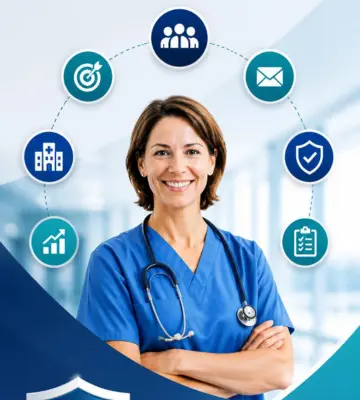 Chief Nursing Officers Email List healthcare marketing illustration with nursing executive and verified healthcare contact data